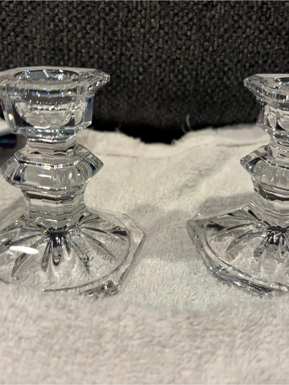 Clear Crystal Glass Candlestick Holders - Pair